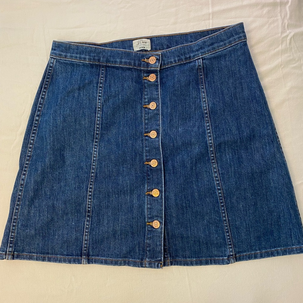 J. Crew Blue Denim A-Line Skirt with Button Front